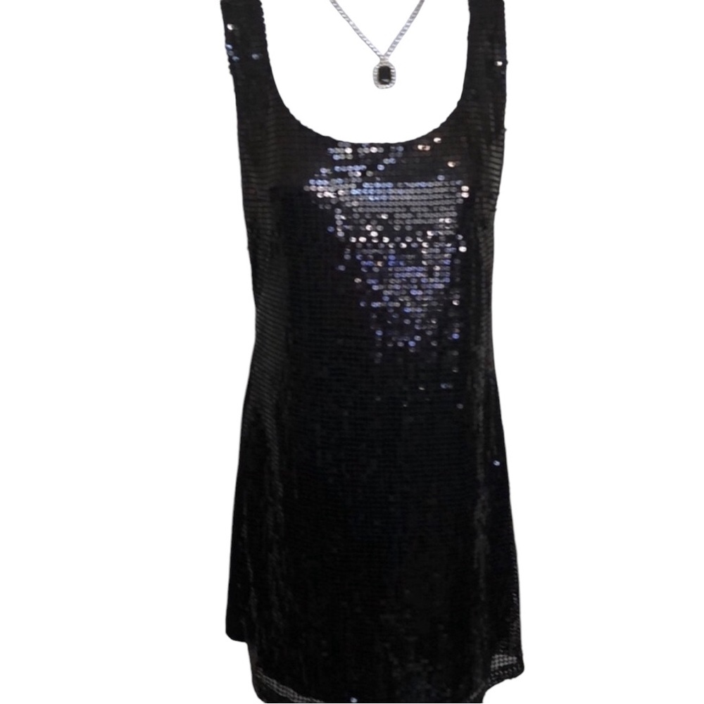 Wildcat Black Sequin Bodycom Mini Dress Cut Out Back Large Short Prom Dress